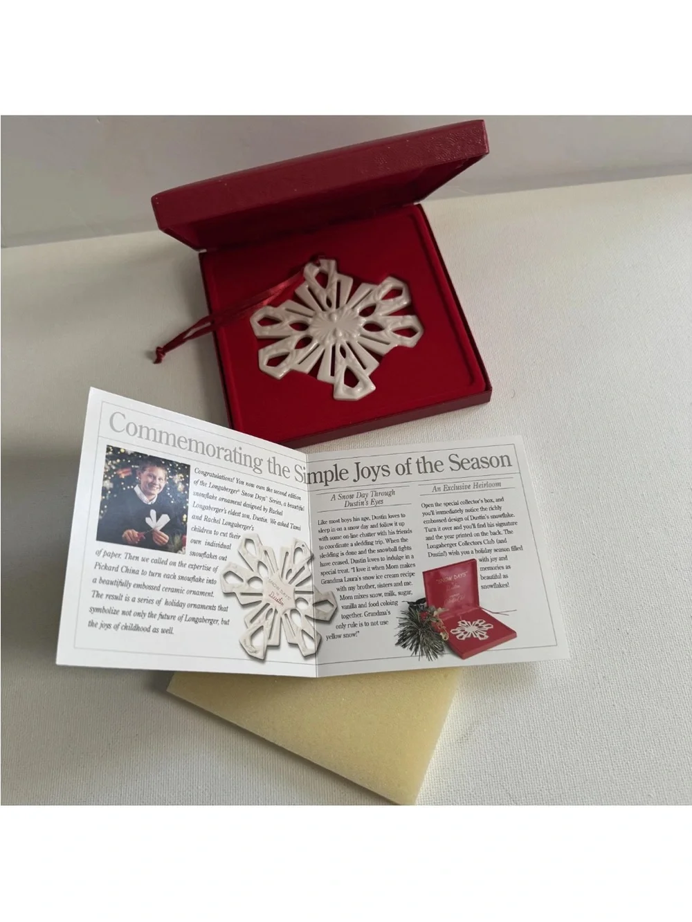 Longaberger Snow Days by Dustin 2001 Snowflake Ceramic Christmas Ornament White